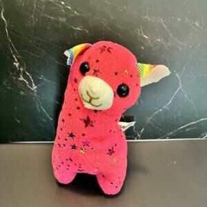 Goffa Pink Llama Alpaca Stuffed Animal Plush Toy Rainbow Ears Holographic Stars